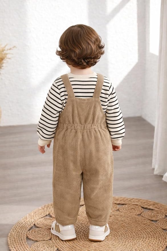 Baby Boys Solid Cotton Blend Style T Shirt and Dungaree Set