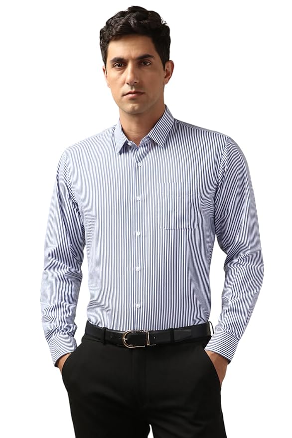 Men's Regular Fit Full Sleeve Striped Formal Shirt | Cotton Rich | Wonder Fabric | Premium Dobby Weave