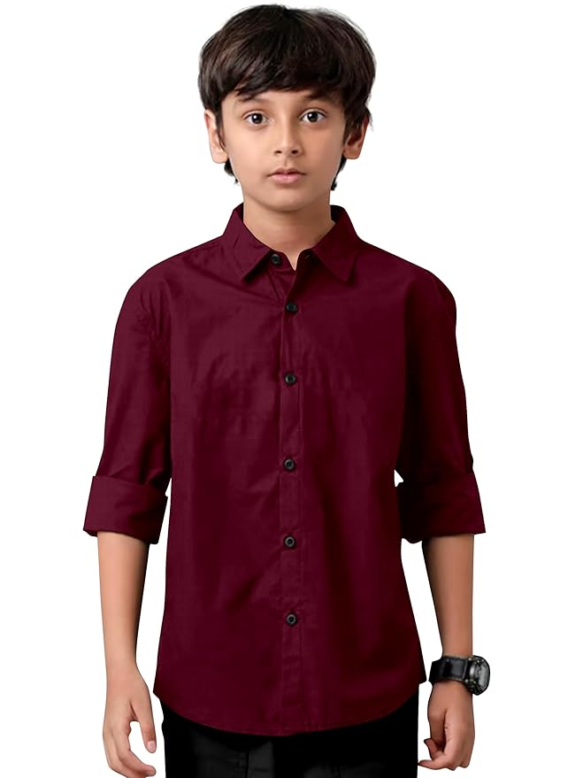 Boys' Cotton Casual Shirt – Full Sleeve Button-Down Shirt for Kids, School