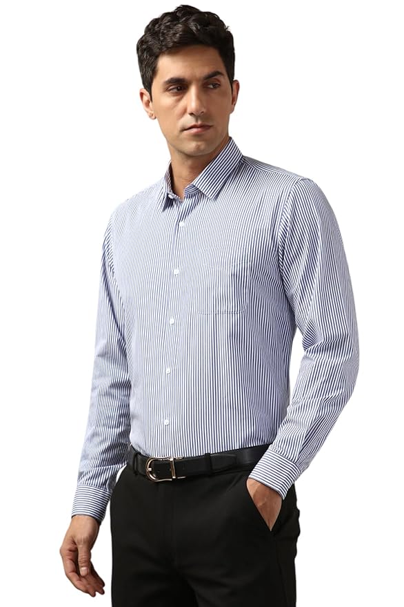 Men's Regular Fit Full Sleeve Striped Formal Shirt | Cotton Rich | Wonder Fabric | Premium Dobby Weave