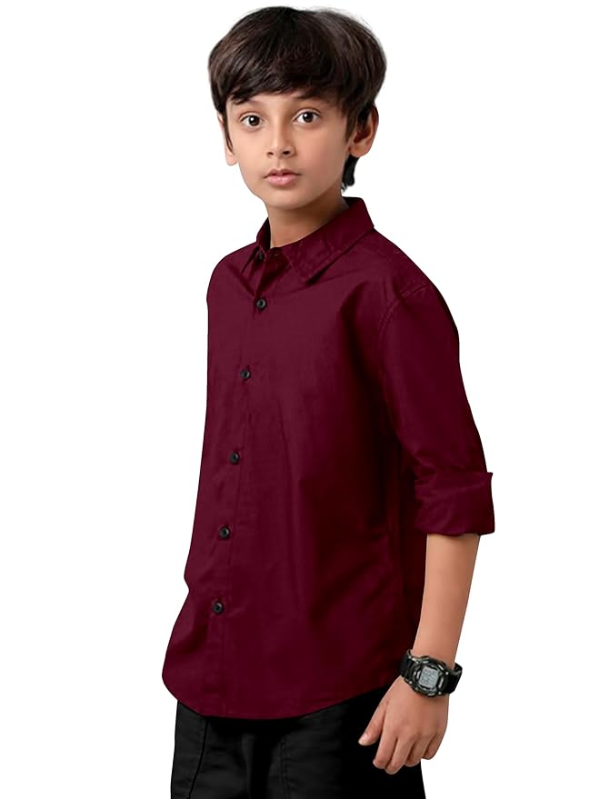 Boys' Cotton Casual Shirt – Full Sleeve Button-Down Shirt for Kids, School