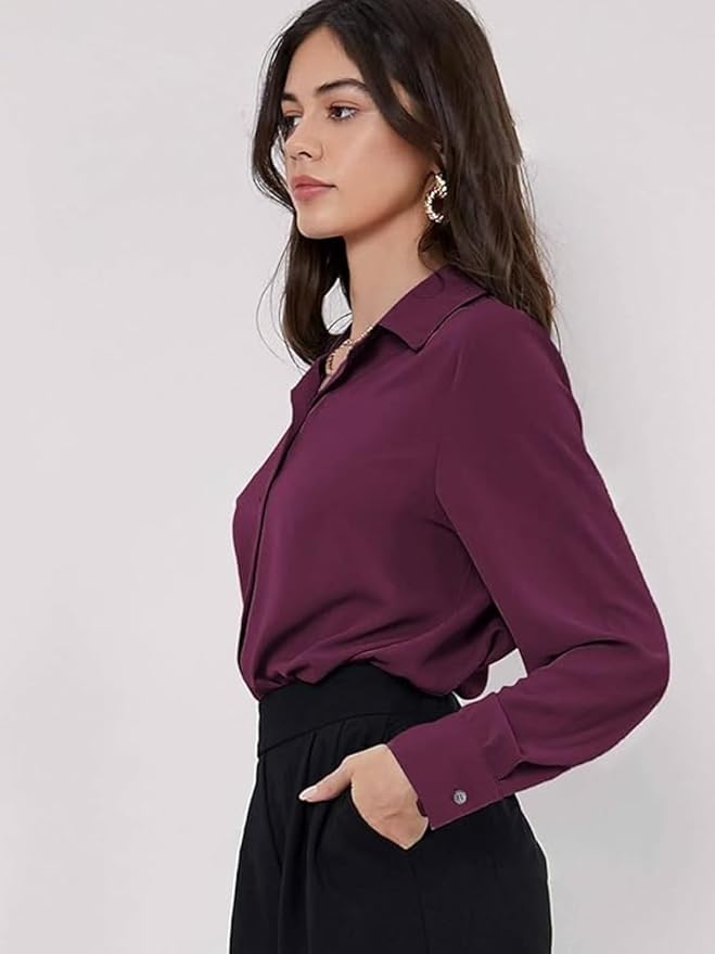 Women's Rayon Oversized Fit Crop Top Korean Style Long Sleeve Oversized Button Down| Workwear Top for Office & Casual Wear (Available in Plus Size and Combo Pack of 2)