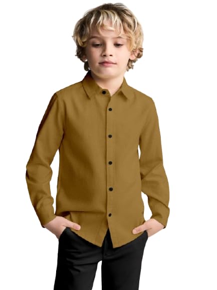 Boys 100% Cotton Band Collar Shirt | Soft Fabric with Button Front Style & Roll-Up | Comfortable Casual Kids Shirt