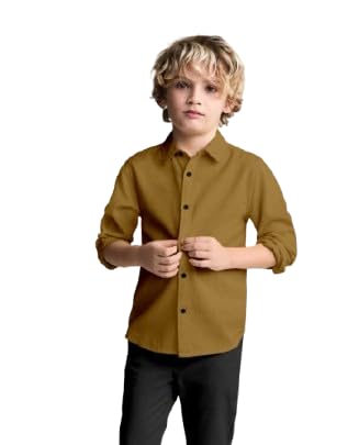 Boys 100% Cotton Band Collar Shirt | Soft Fabric with Button Front Style & Roll-Up | Comfortable Casual Kids Shirt