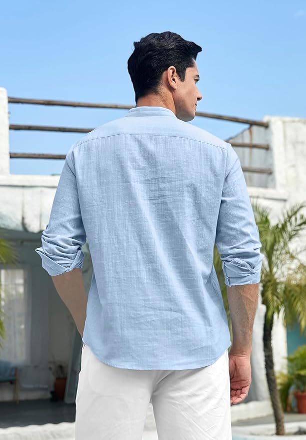 Cotton Polyester Blend Solid Casual Regular Fit Mandarin/Chinese Collor Short Kurta for Men