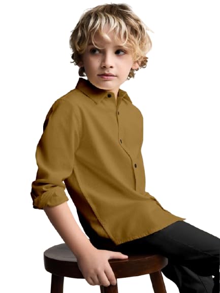 Boys 100% Cotton Band Collar Shirt | Soft Fabric with Button Front Style & Roll-Up | Comfortable Casual Kids Shirt
