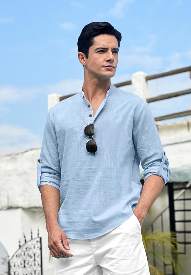 Cotton Polyester Blend Solid Casual Regular Fit Mandarin/Chinese Collor Short Kurta for Men