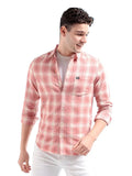 Men's Cotton Regular Fit Checkered Full Sleeves Cutaway Collar Casual Shirt