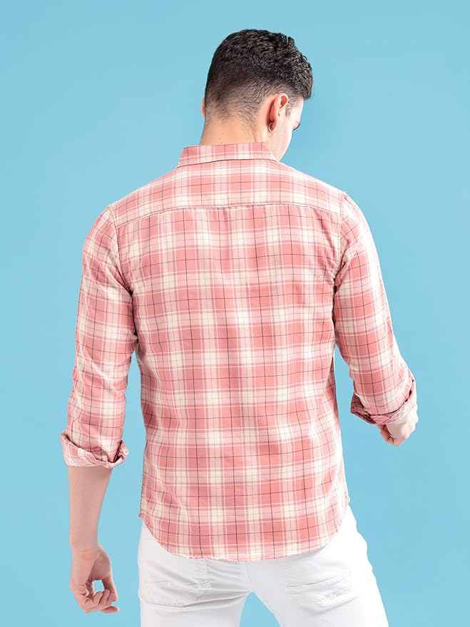 Men's Cotton Regular Fit Checkered Full Sleeves Cutaway Collar Casual Shirt