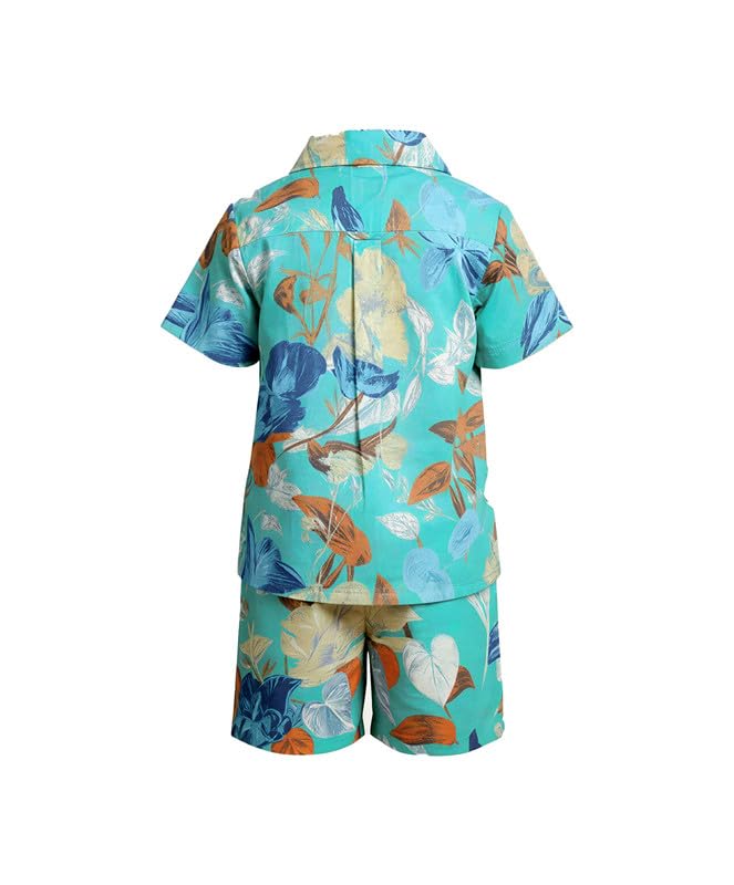 Boys Tropical Floral Shirt & Shorts Set Boys Summer Co-Ord Outfit Lightweight Cotton Blend Casual Wear for Beach, Vacatio