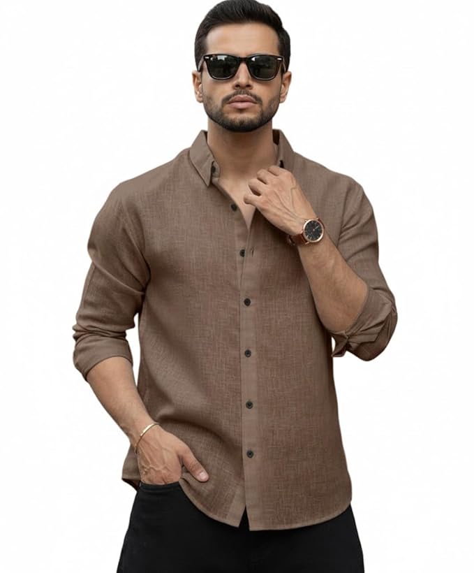 Men's Solid Linen Cotton Shirt | Casual | Plain | Full Sleeve | Summer-Regular Fit| Men Stylish Shirt | Everyday Formal Wear