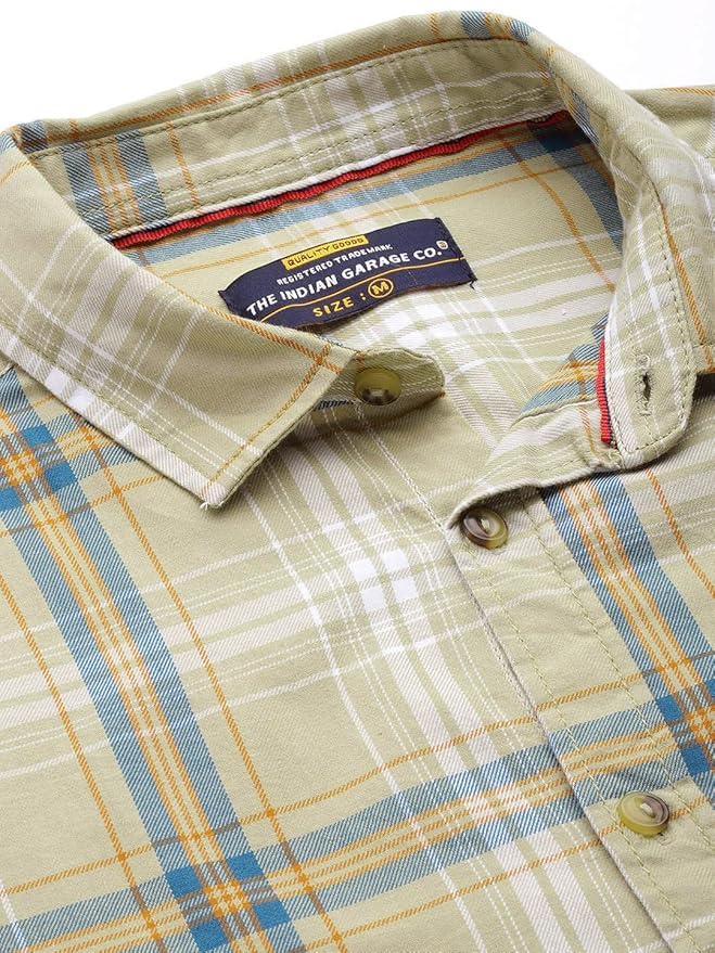 Men's Cotton Slim Fit Checkered Full Sleeves Spread Collar Casual Shirt