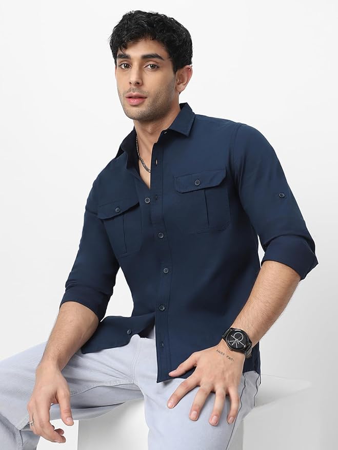 Men's Cotton Full Sleeve Regular Fit Casual Solid Shirt