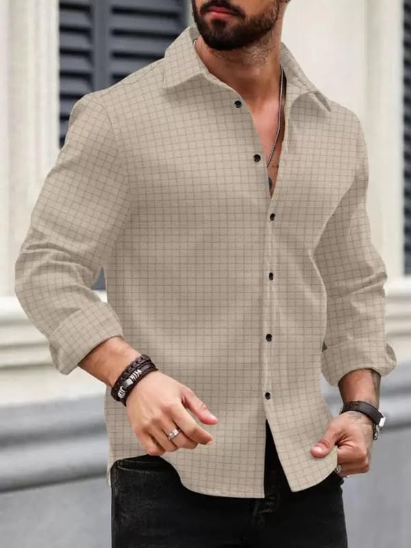 Men's Regular Fit Button Down Dress Shirts Textured Long Sleeve Casual Hawaiian Shirt