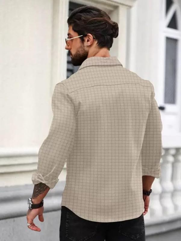 Men's Regular Fit Button Down Dress Shirts Textured Long Sleeve Casual Hawaiian Shirt