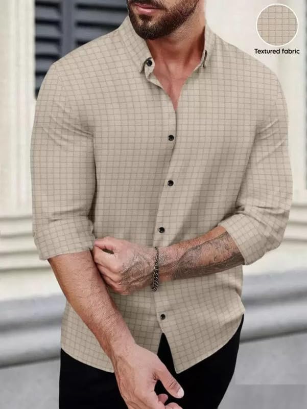 Men's Regular Fit Button Down Dress Shirts Textured Long Sleeve Casual Hawaiian Shirt
