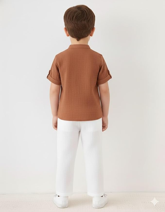 Boys Cotton T-Shirt and Pant Set | Chinese Collar Neck | 3/4 Sleeve Stylish Casual Wear for Kids | Comfortable & Breathable fabric