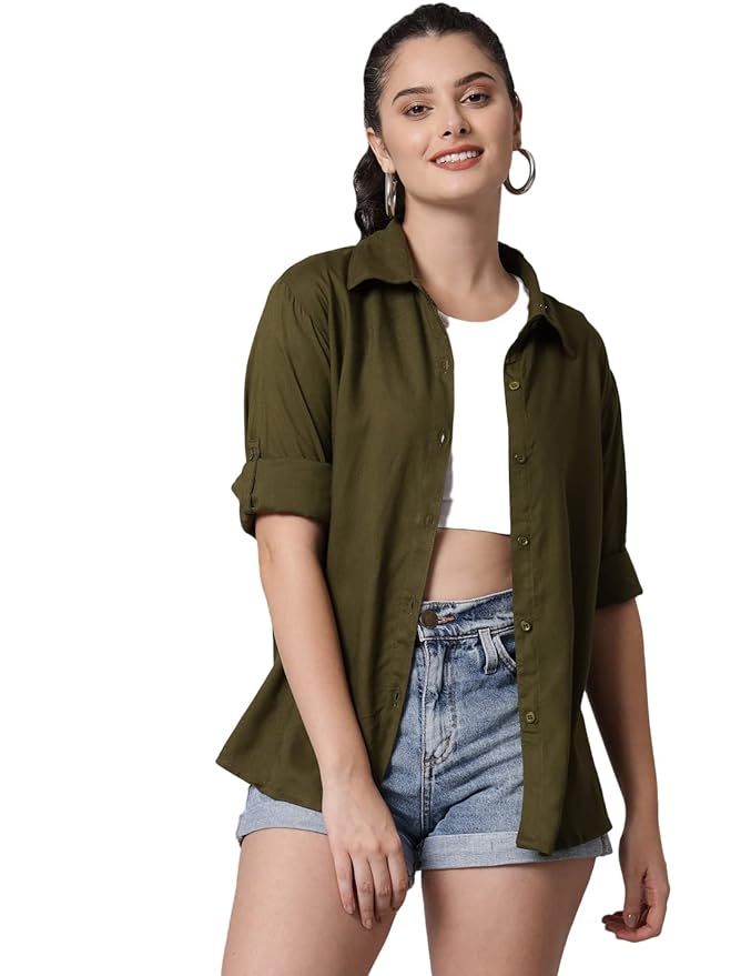 FASHION Women's Viscose Rayon Regular Fit Solid Casual Shirt