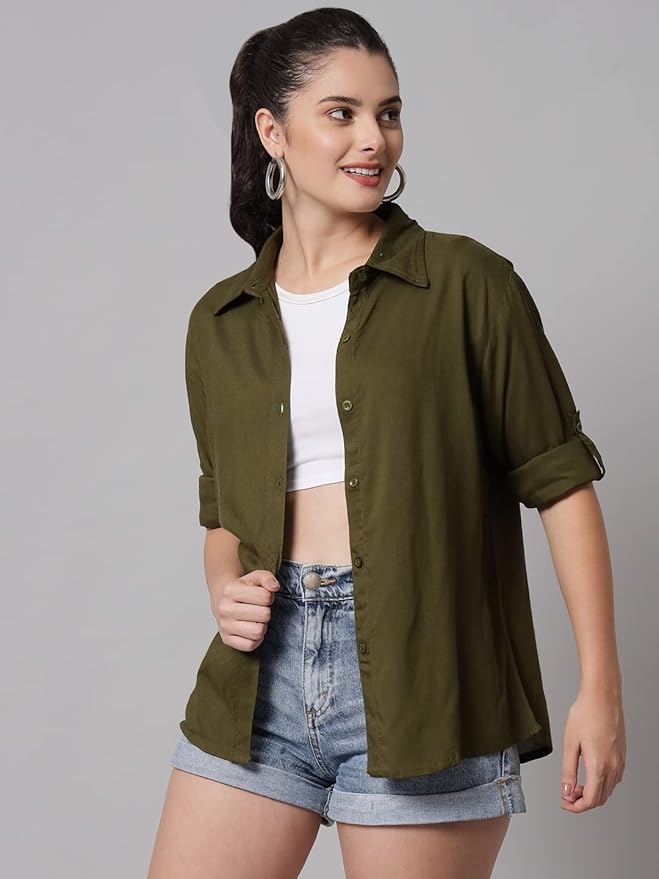 FASHION Women's Viscose Rayon Regular Fit Solid Casual Shirt