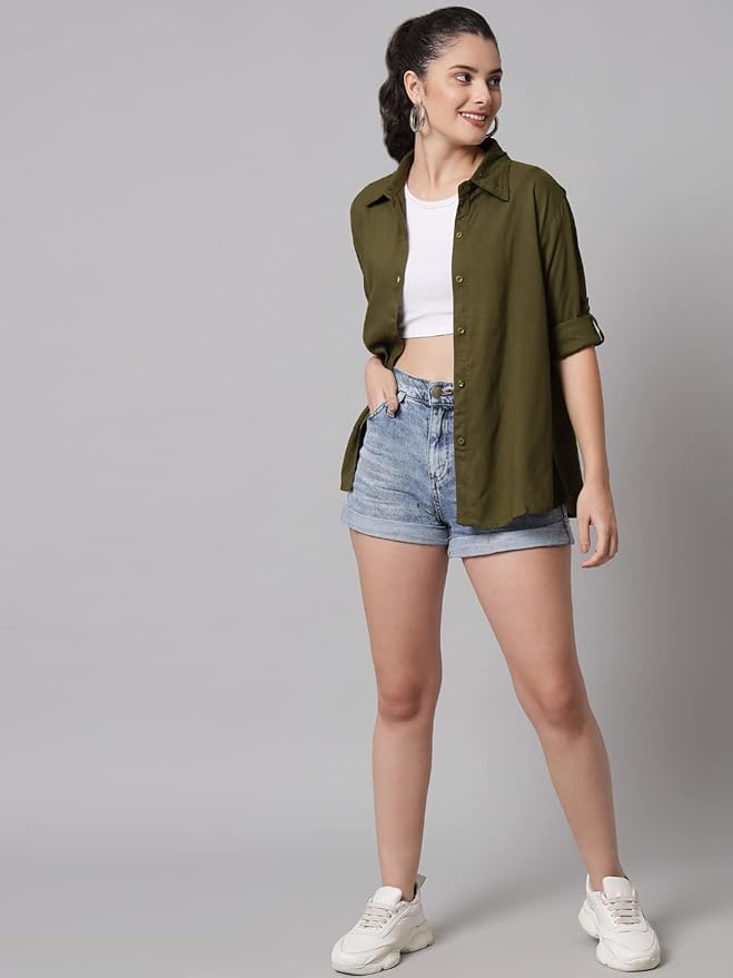 FASHION Women's Viscose Rayon Regular Fit Solid Casual Shirt
