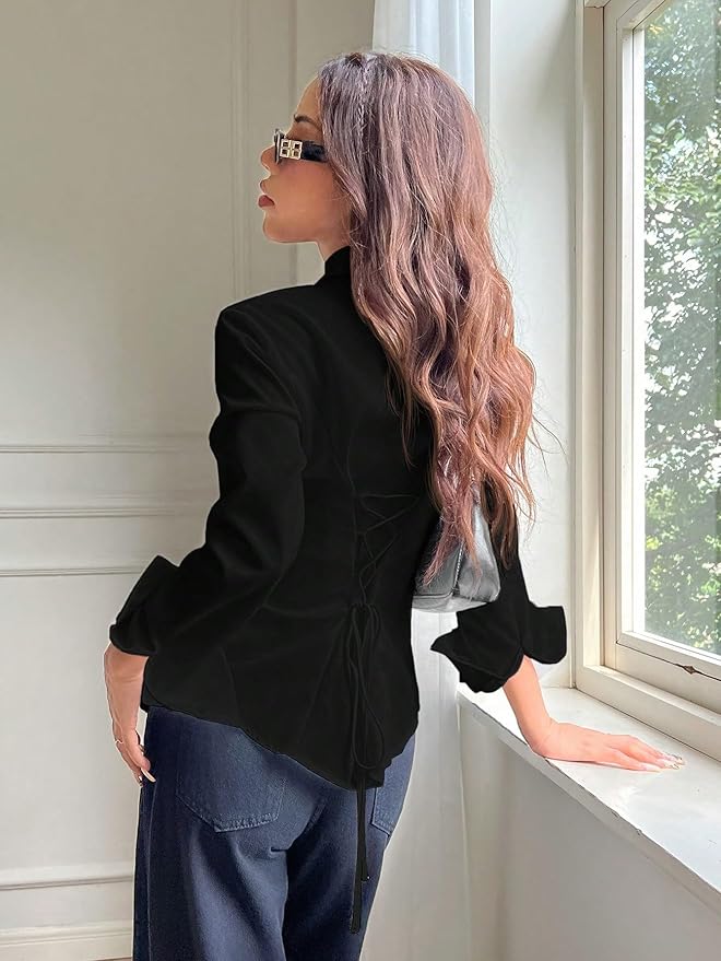 Women Polyester Modern Fit Solid Front Button Long Sleeve Casual Shirt