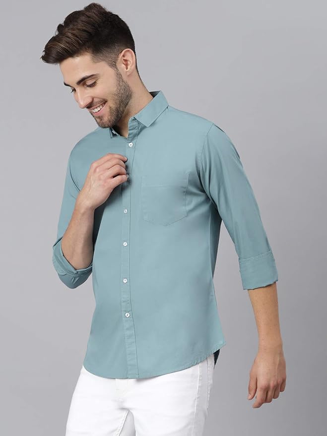 Men Cotton Solid Slim Fit Casual Shirt