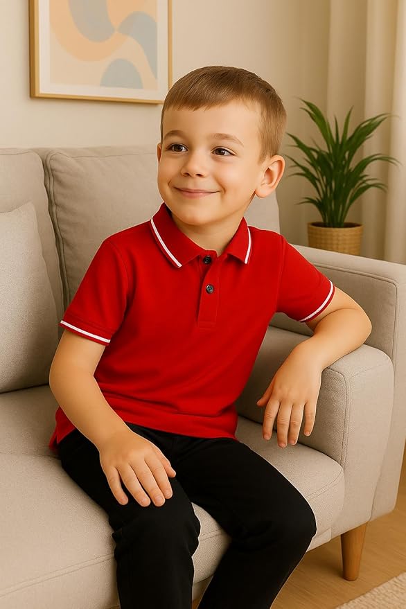 Boys Cotton Rich Solid Polo Tshirt | Collar Tshirts | Half Sleeves | Plain-Regular Fi